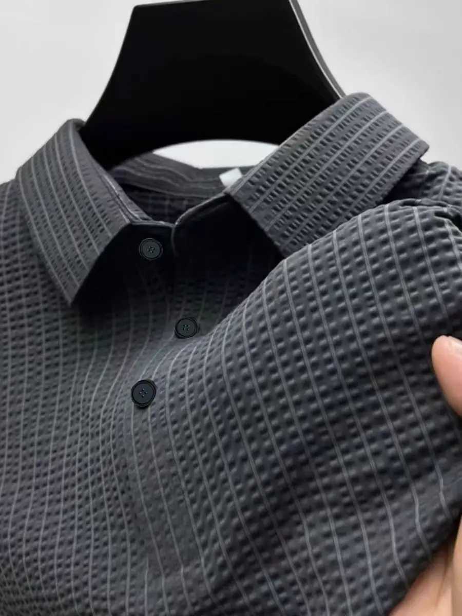 Summer new striped comfortable and breathable POLO shirt for men with lapel buttons high-quality nylon fashionable sporty polo XJ250605