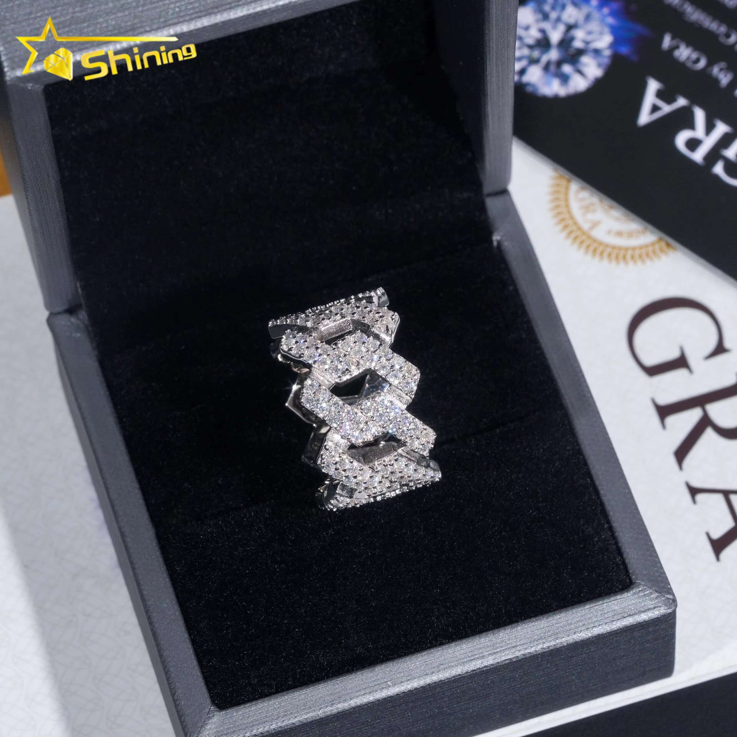 Hip Hop Style Pass Diamond Tester Hip Hop Jewelry 925 Silver Fully Iced Eternity VVS Diamond Moissanite Iced Out Cuban Ring