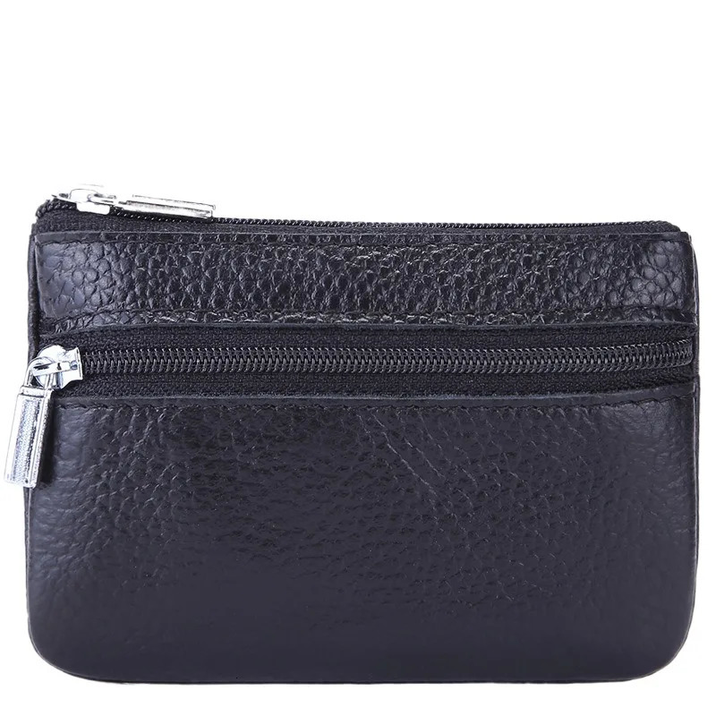 Leather 2 Zipper Coin Purse Wallet With Card Slots Organizer Change HolderCard Case Storage Bag for Men 250605