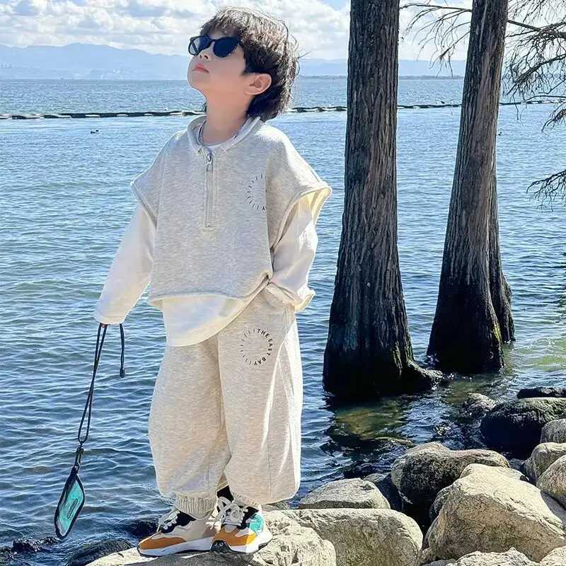 Boys Clothing Set New Childrens Spring Pullover Foreigner Sports Set Boys Korean Edition Handsome 3 Piece Set R250605