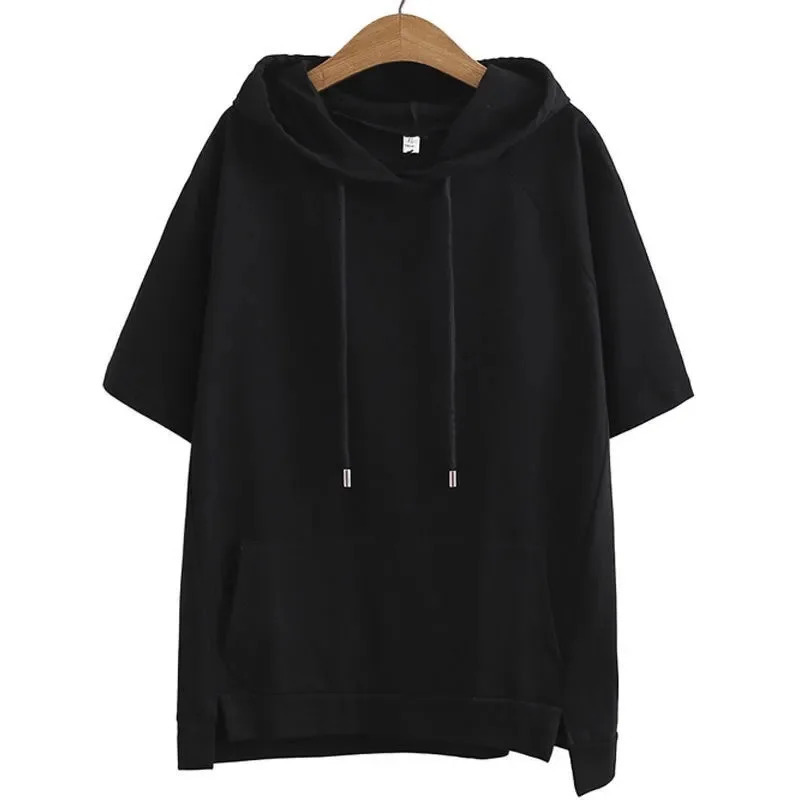 Oversize 4XL Loose Sweatshirts Women Cotton Hoodies Summer Shortsleeves Thin Tees Female Casual Pullover Tops Outerwear 250604