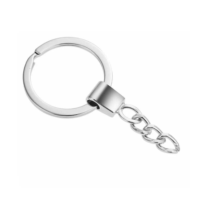 10pcs/lot Polished Silver Color 30mm Keyring Keychain Split Ring With Short Chain Key Ring Men DIY Key Chains Accessorie 250605