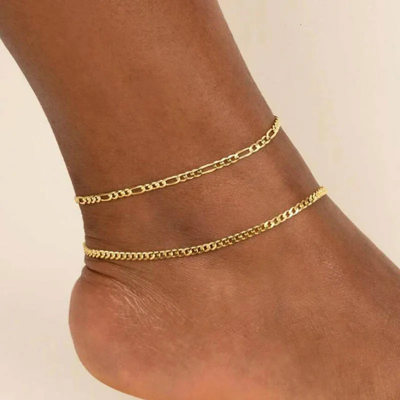 Chunky Figaro Chain Anklets For Women Punk Stainless Steel Gold Color Figaro Chain 2110cm Anklet Chain Summer Jewelry Gift 250528