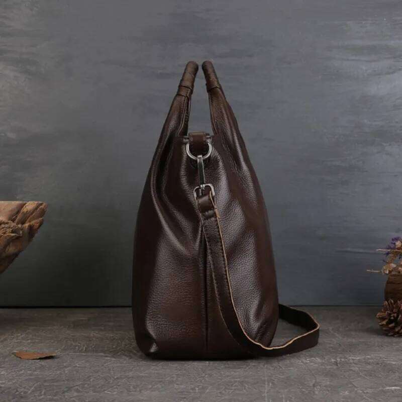 Johnature Genuine Leather Casual Tote Bag 2025 New Retro Large Capacity Women's Handbag Versatile Solid Color Shoulder Bags 2025/06/05
