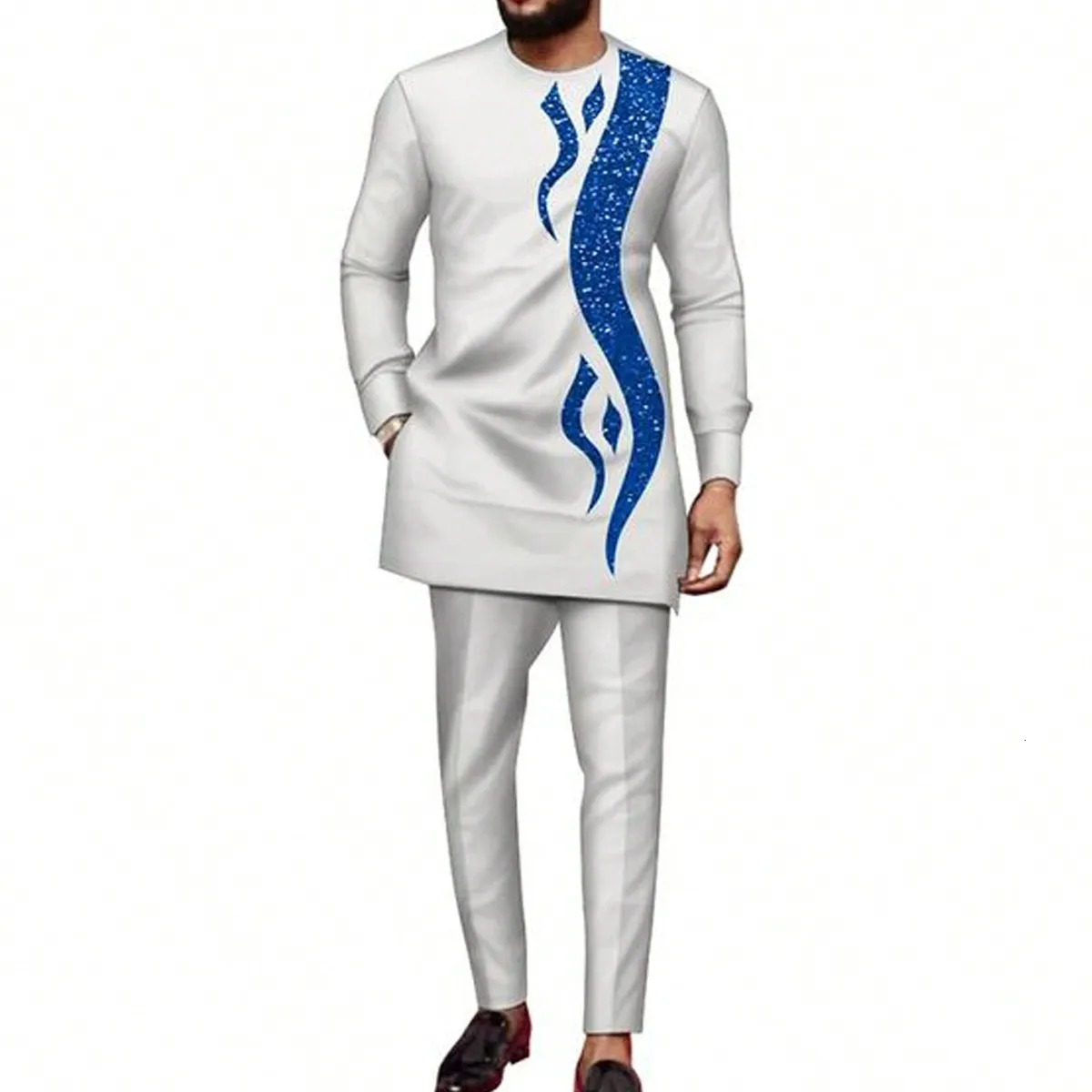 Kaftan Africa Full Mens suit Long sleeve solid color top pants suit Elegant business party wedding mens suit 250603