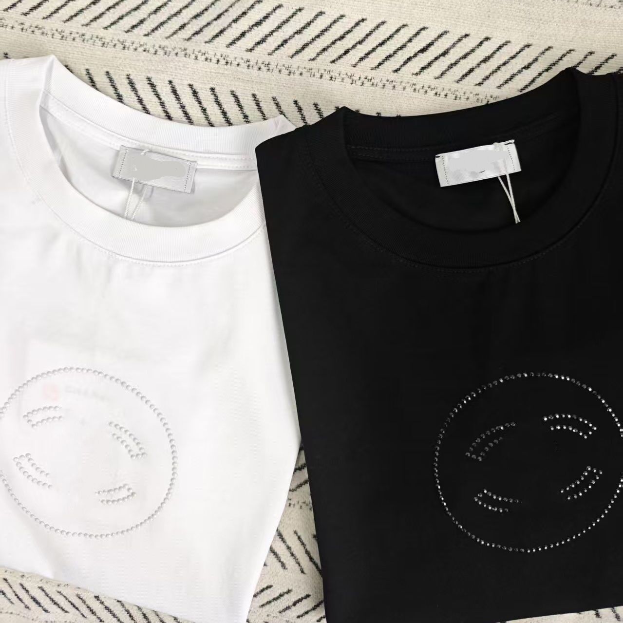 Women summer basic cotton designer tee rhinestone logo pattern t-shirt tees SML