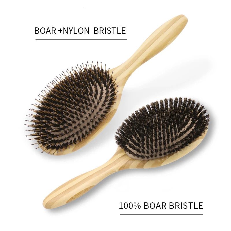 Boar Bristle Hair Brush Women Wood Bamboo HairBrush Professional Curly Airbag Scalp Brush Comb for Hair Beauty Care Salon Tools 250603