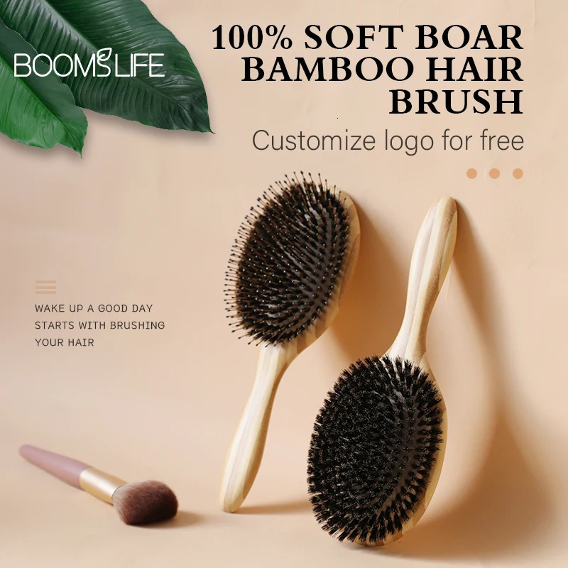 Boar Bristle Hair Brush Women Wood Bamboo HairBrush Professional Curly Airbag Scalp Brush Comb for Hair Beauty Care Salon Tools 250603