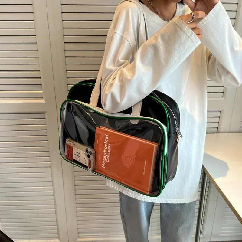 Spring Fashion Shopper Transparent Leather Travel Bags for Women Large Capacity Men Sport Waterproof Voyage Shoulder Bag 250530