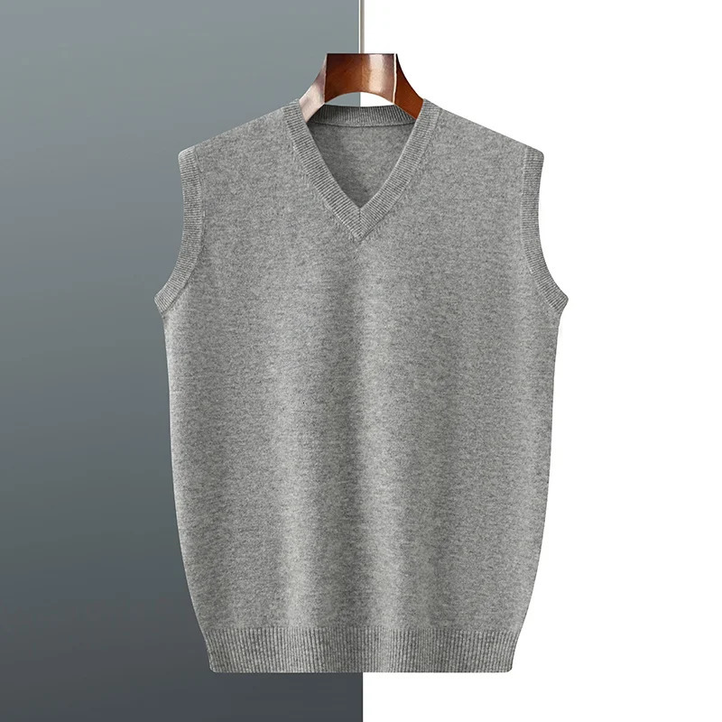 2024 Autumn and Winter Men cashmere vest Sleeveless Cashmere Vest Solid Color Knitted Waistcoat 250605Z