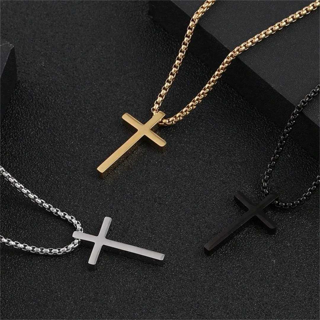 Stainless Steel Cross Pendant Necklace for Men Women Minimalist Jewelry Male Female Prayer Necklaces Chokers Fashion Jewelry Gift XJ250604