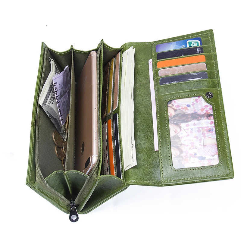 Contacts Genuine Leather Women Wallets Female Long Clutch Po Holder Wallet Large Capacity Purses With Money Phone Bags 250605
