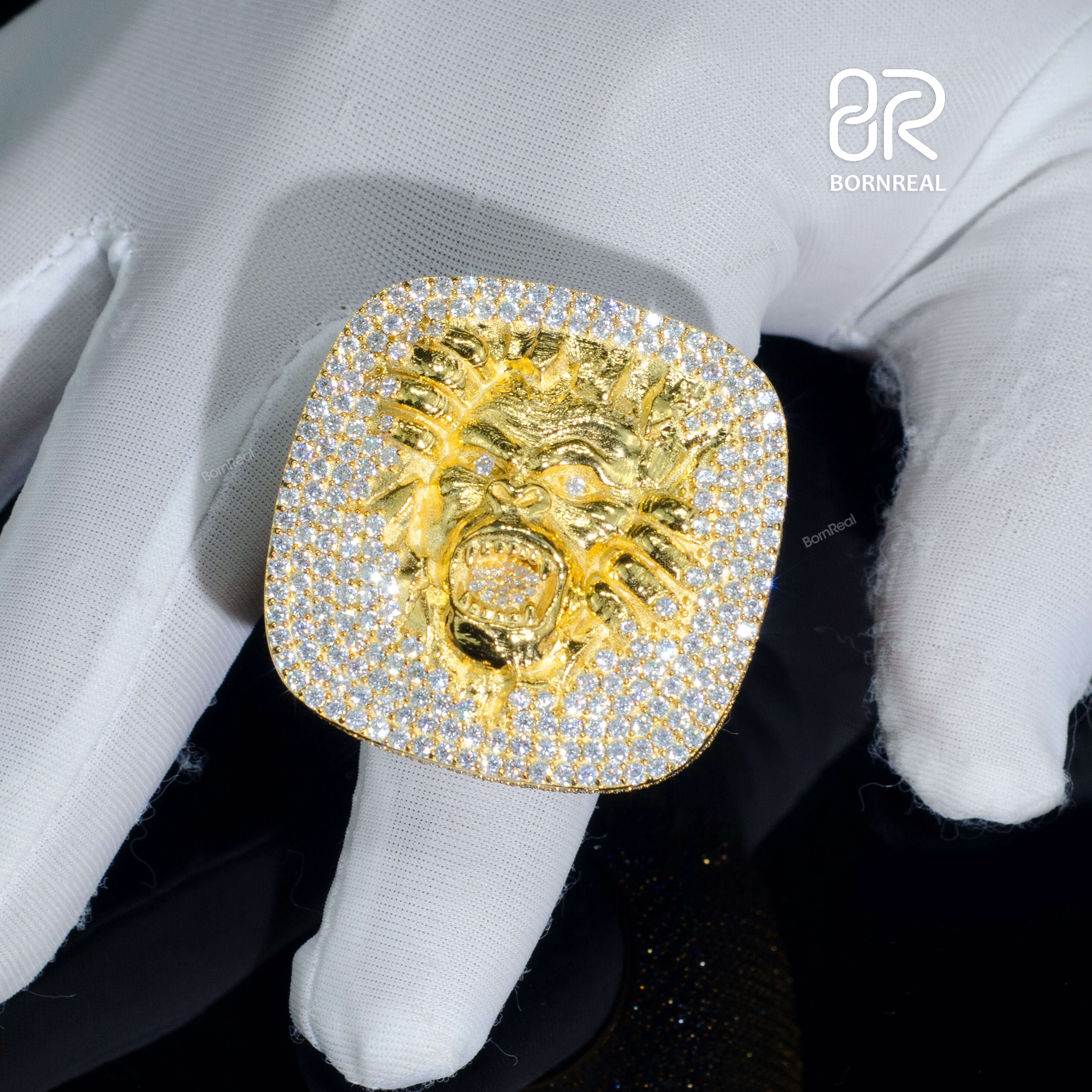 Wholesale Vvs Moissanite Ring Hip Hop Style Round Brilliant Cut Iced Out 925 Silver Gemstone Ring Fine Jewelry