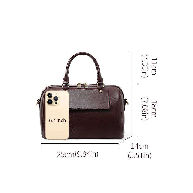 Leather Top Layer Cowhide High-End Boston Pillow Fashionable Casual Handbag Single Shoulder Crossbody Women's Bag 2025/06/05