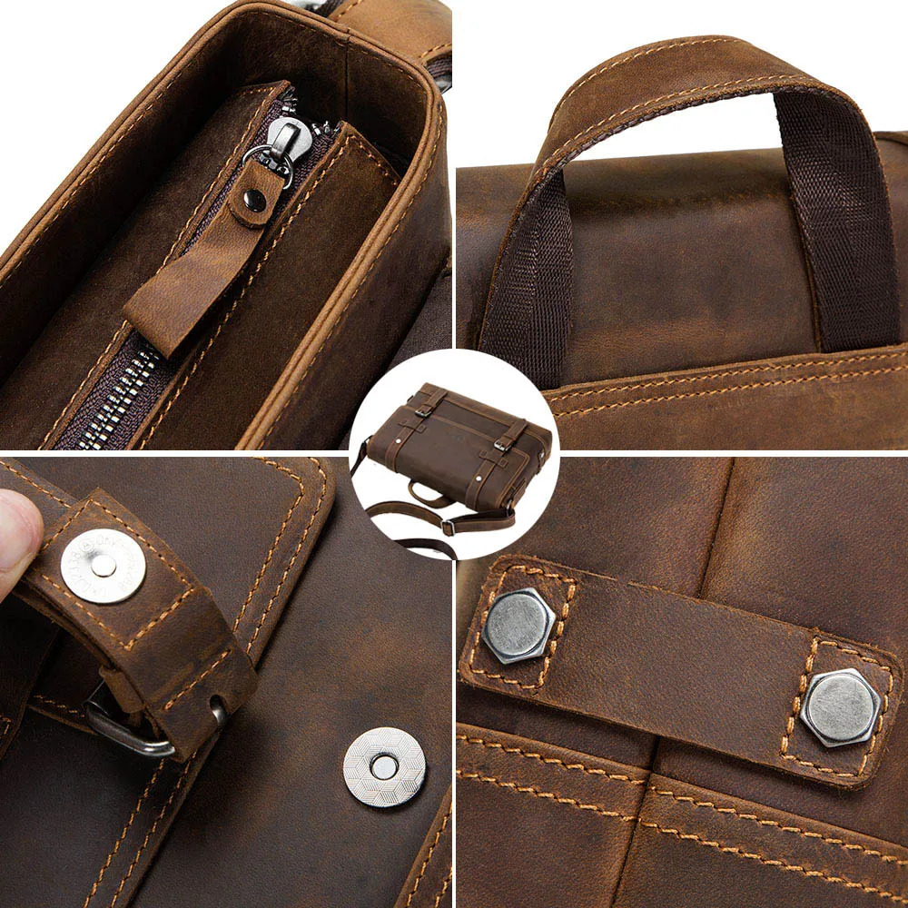 CONTACTS crazy horse genuine leather mens bag vintage man shoulder bags for laptop messenger bags male bolsa crossbody handbag 250603