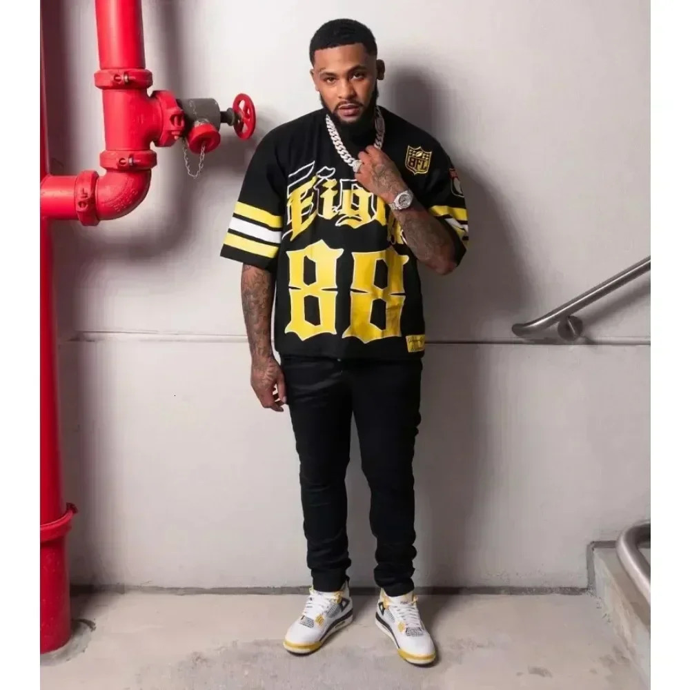 American High Street Fashion Clothing Vintage Letter 3D Printing Loose Men Short Sleeved Tshirt Y2k Round Neck T-shirt Top 250604