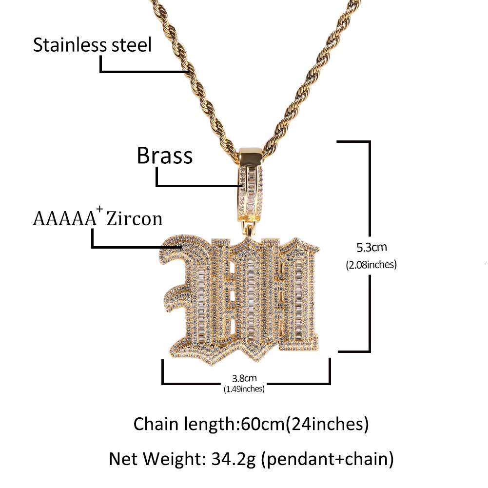 Iced Out A-Z Letter Pendant Large Ancient English Letter Necklace Baguette Single Name Pendant Hot Sales Jewelry