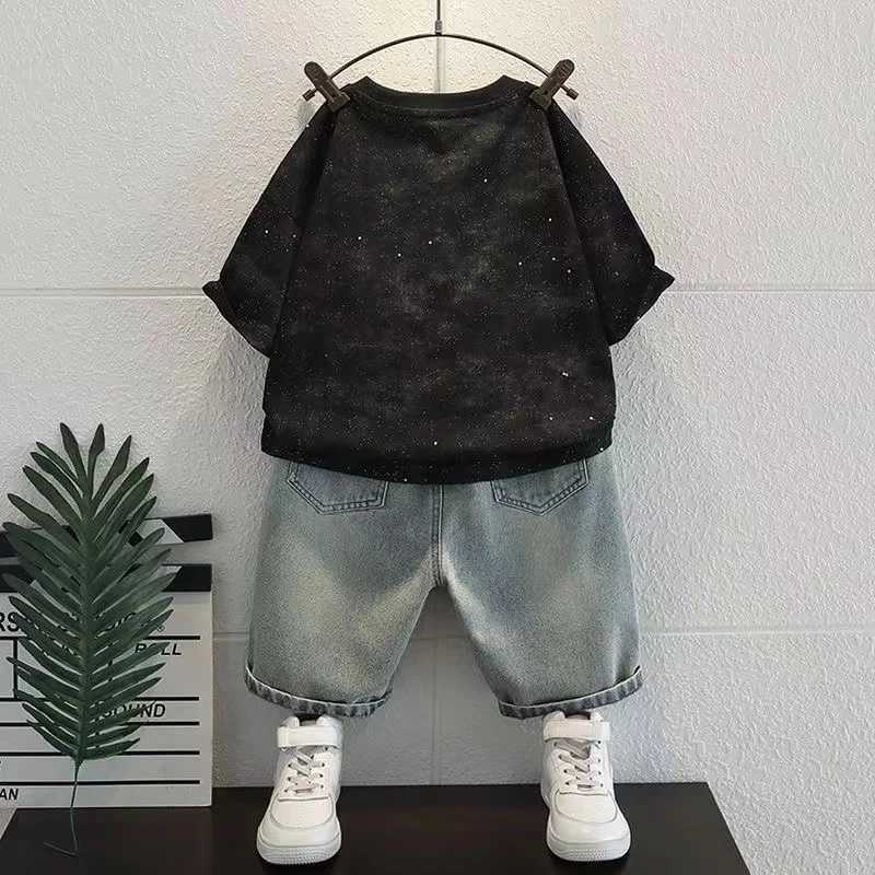 New Summer Boy Clothing New Childrens Clothes Set Boys Short Sleeve T-Shirt+Jeans Shorts 2 Piece Set Kids 1-8T Sportswear Suit R250605