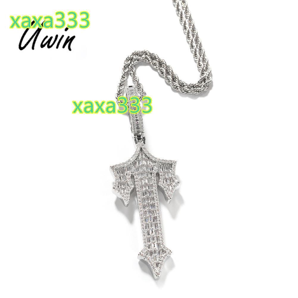 Letter T Pendent Necklace Baguette Zircon Iced Clear Stone Initial T Pendent Hip Hop Jewelry Letter Necklace