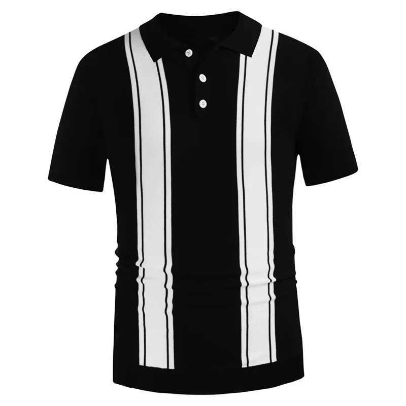 Fashion Men Knit Polo Shirts Short Sleeve Slim Fit Tops Blouse Vintage Stretch Casual Business Polo Tshirts Mens ClothingXJ250605