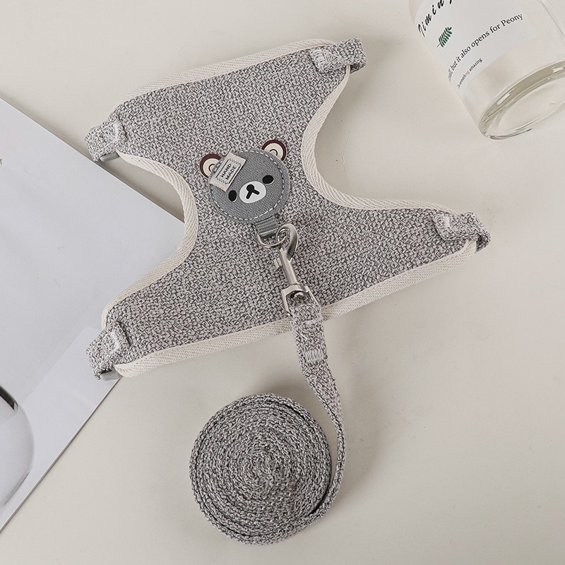 Bear Cartoon Pet Dog Cat Harness and Leash Set - Soft Breathable Adjustable Vest for Small Medium Animals
