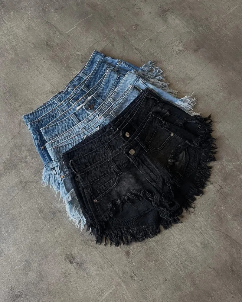 Sexy Solid Color Hair Jeans Shorts Women American Street Fashion Washing Pants Lowwaisted Girl Hip Shorts 250604