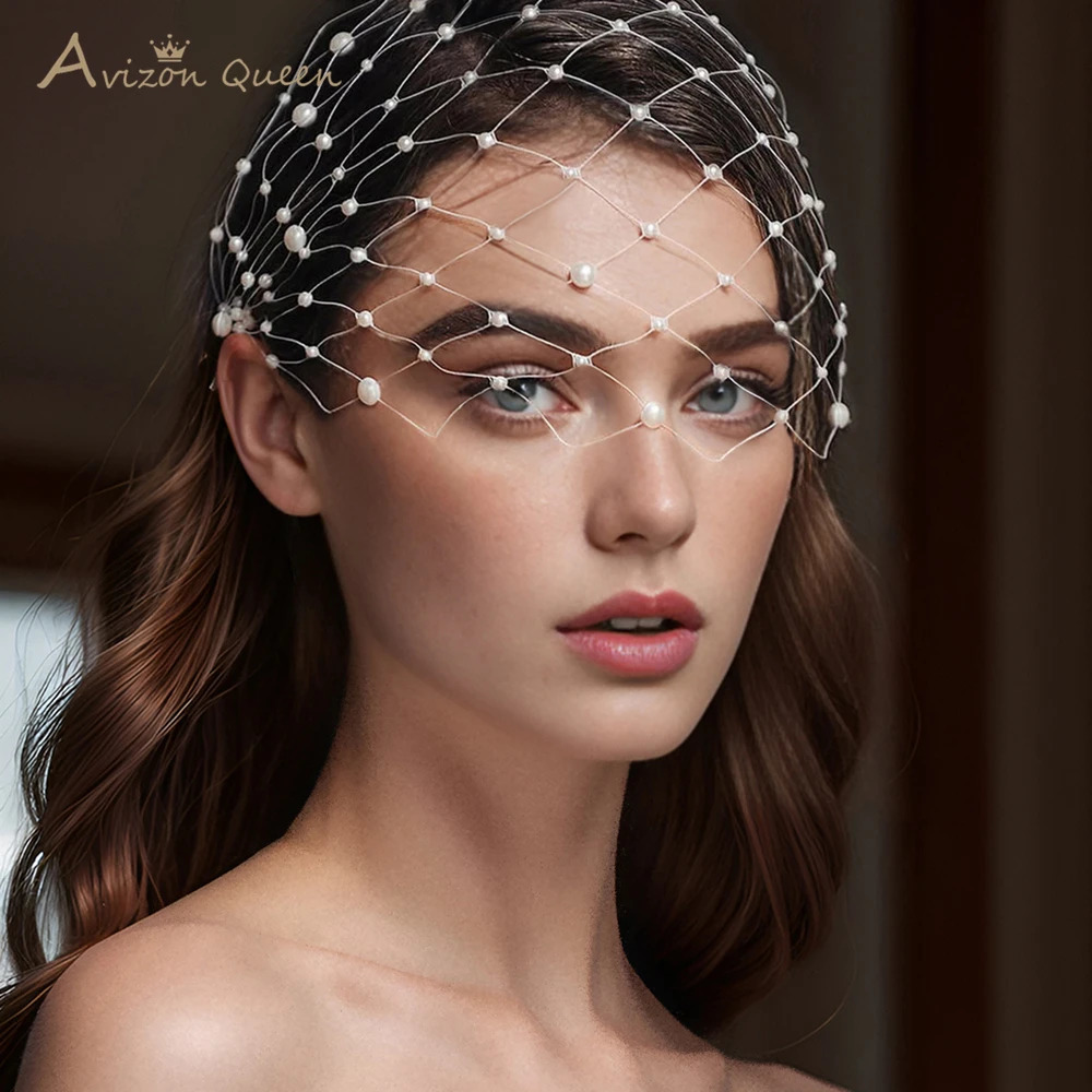 Pearl Embellished Bridal Tiara Wedding Accessories White Mesh Lady Bird Cage Veil Banquet Festival Customized MA52 250530
