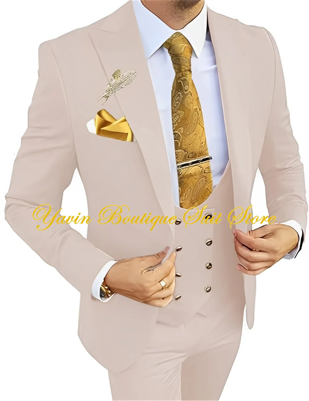 Wedding Mens 3-piece Suit Set Slim Fit Jacket Pants Vest Groom Tuxedo Formal Blazer Elegant Suit for Men 250530