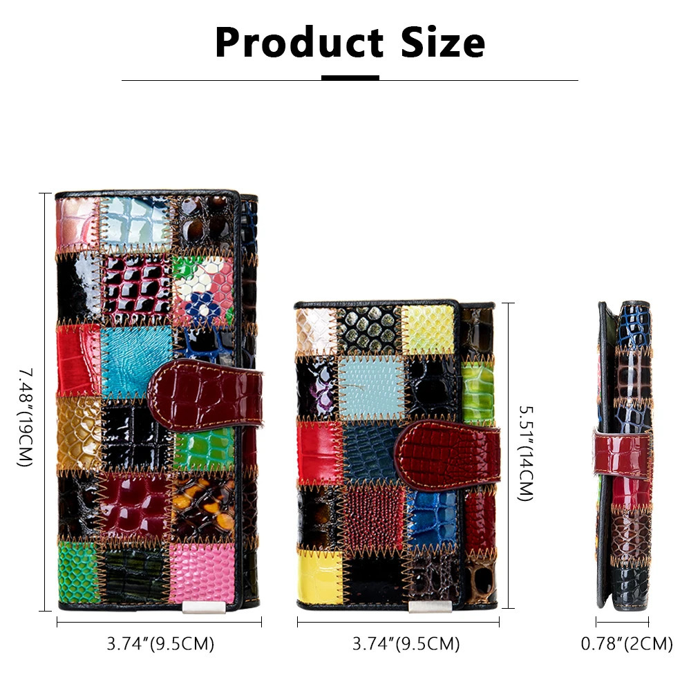 Westal Clutch Bag Women Leather Patchwork Squares Random Color Wallets Vintage Coin Wallet Female Purses Cards For 250605