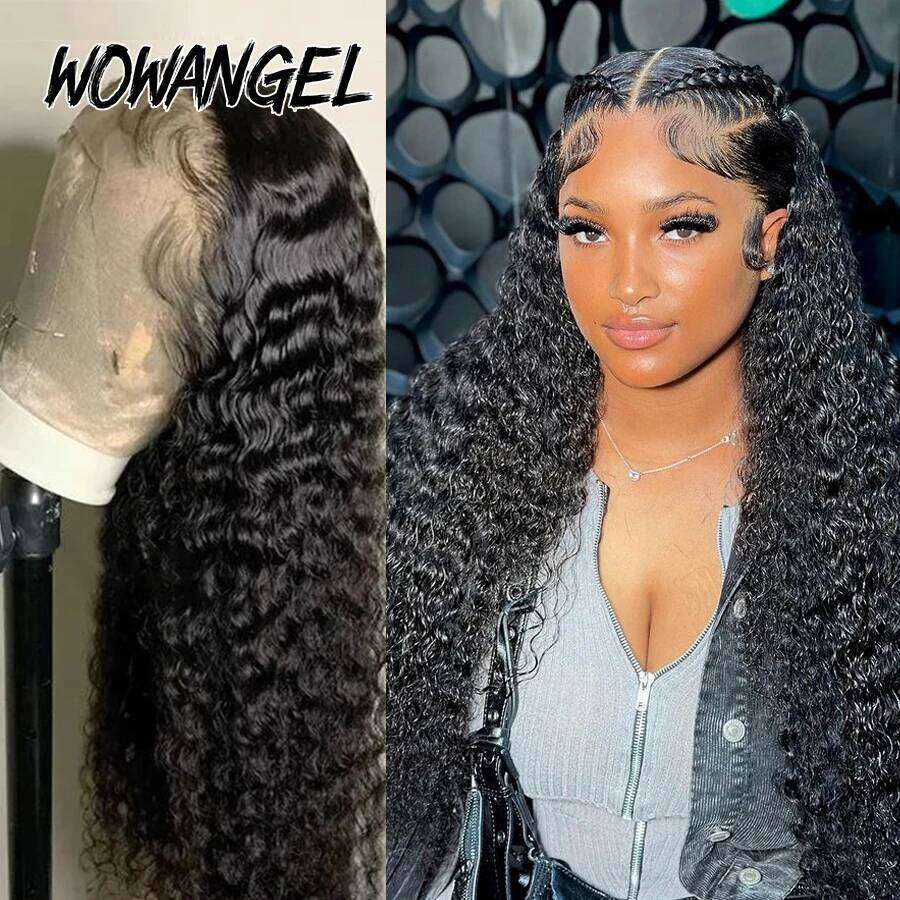 Wow Angel 250% HD 13X6 Water Wave 13x4 Lace Frontal Wigs Pre Plucked Curly Human Hair Wig For Woman