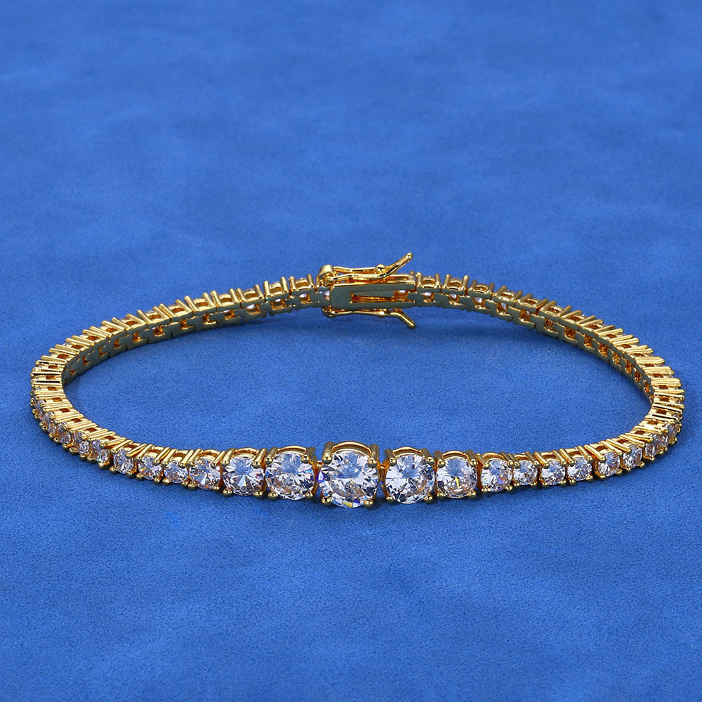 New Gradient Moissanite Tennis Chain Hip-Hop Bracelet Trendy Personality Jewelry Unisex Bracelet Accessories