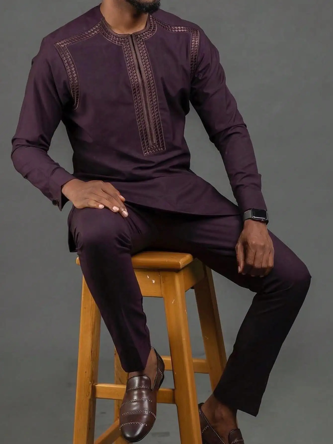 African Clothing For Men Suits Traditional Embroidery Long Sleeve Top Pants Two-piece Set Kaftan Outfits Fashionable 250603