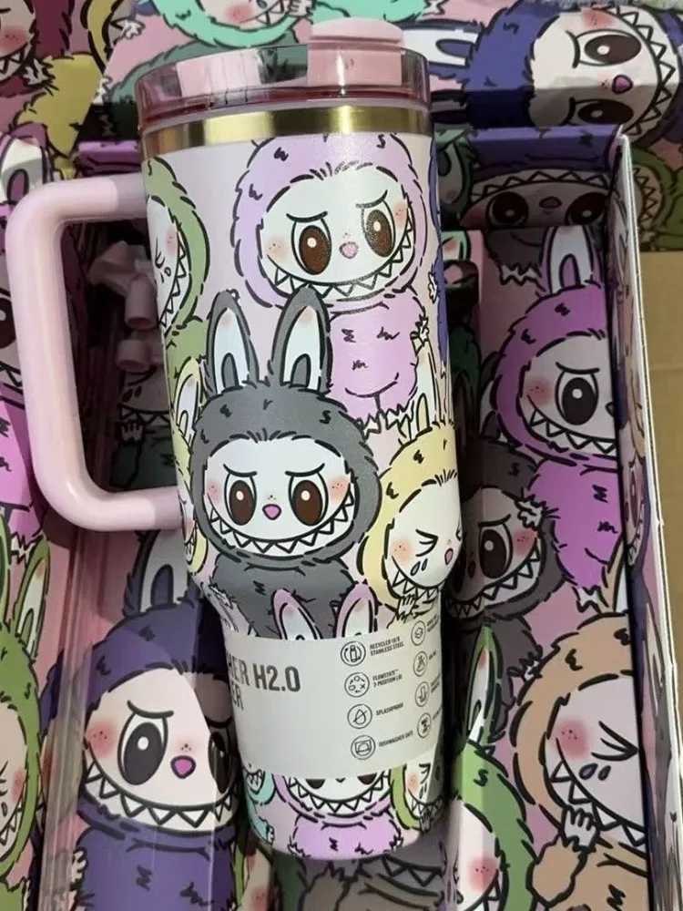 Labubu 40oz Stainless Steel Cup Cartoon Straw Cup Insulated Cup With Straw And Lid Large Capacity Car Cup Girl Gift X2506051