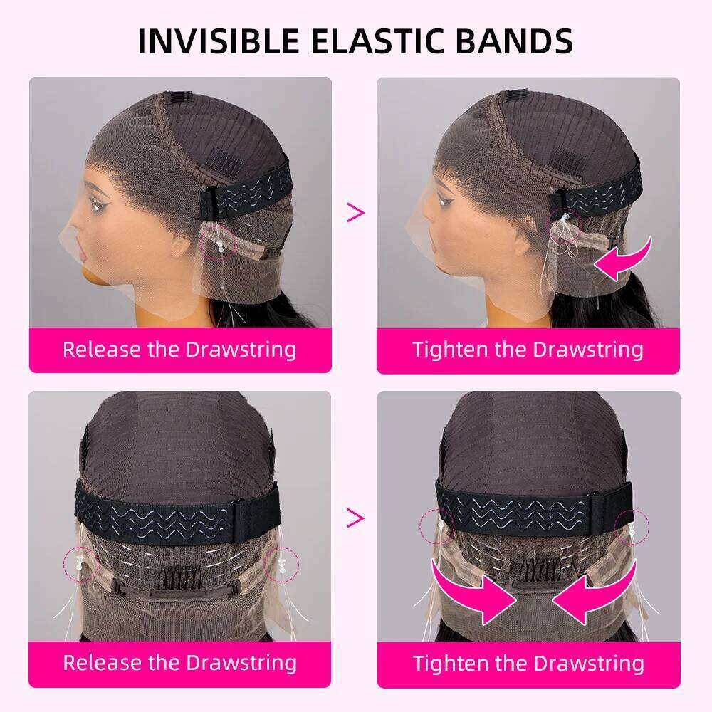 Glueless Invisi-Drawstring 360 Full Wig 200 Density Body Wave HD Transparent Lace Front Wigs Human Brazilian Remy Hair