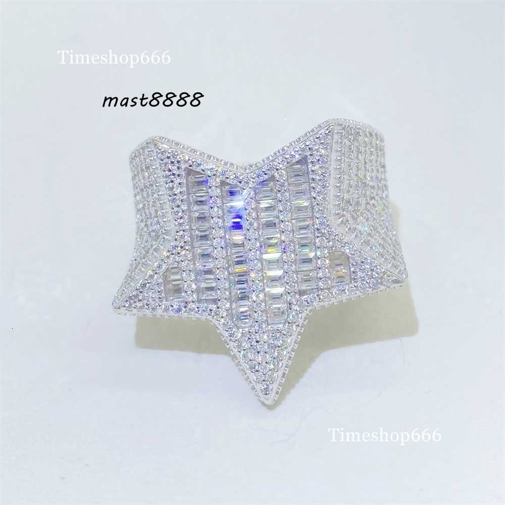 Band Rings Ready to Ship Bling 925 Sterling Silver Star Shape baguette Diamond Moissanite Ring Hip Hop Iced Out Mens Rings