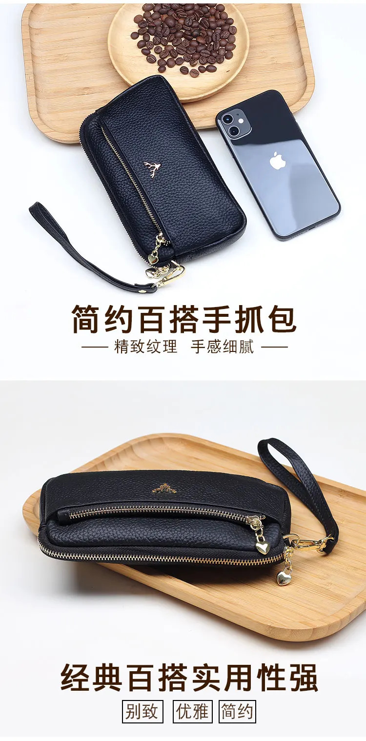 Genuine Leather Women Long Wallets Card Holder Clutch Bag Female Wrist bags Strap Solid Wallet ner Cowhide phone Purse 250605