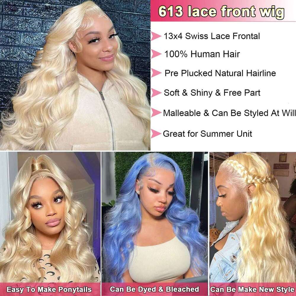 613 Hd Frontal 13X6 Body Wave Wigs Pre Plucked Brazilian 30 Inch Blonde 13x4 Lace Front Wig 100% Human Hair