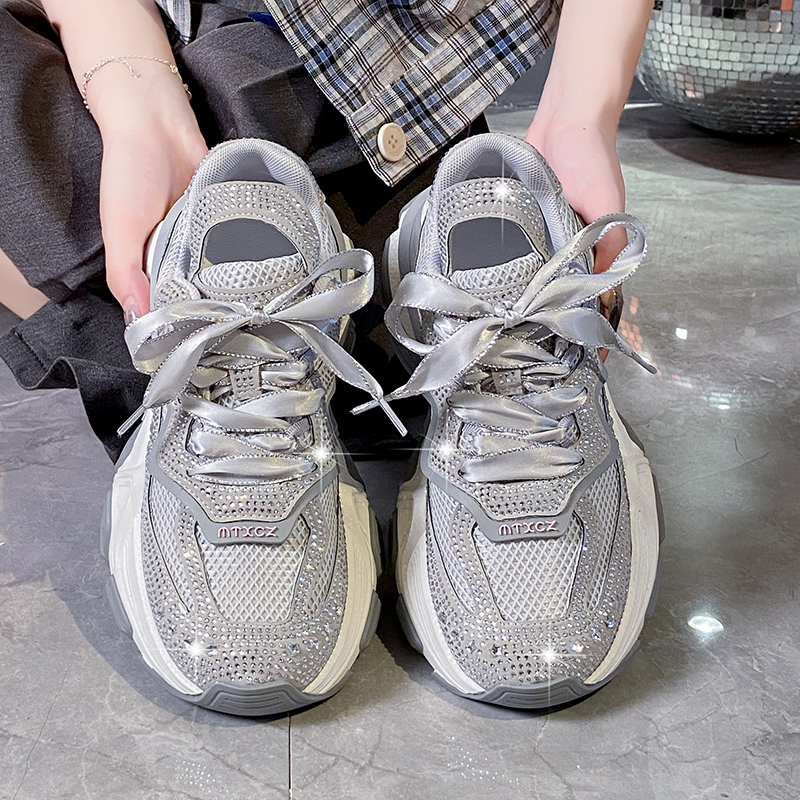 Top Quality Luxury Sneakers Women Skate Shoes New Rhinestone Women Casual Shoes Platform Shiny Women's Outdoor Non Slip Running Shoes Crystal Par