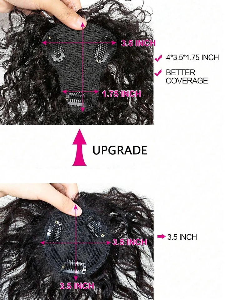 Natural Black Topper Hair With Bangs Human Hair Curly Wave Toppers For Women with Thin Hair Clip In Hair Extensions Daily Use 250529