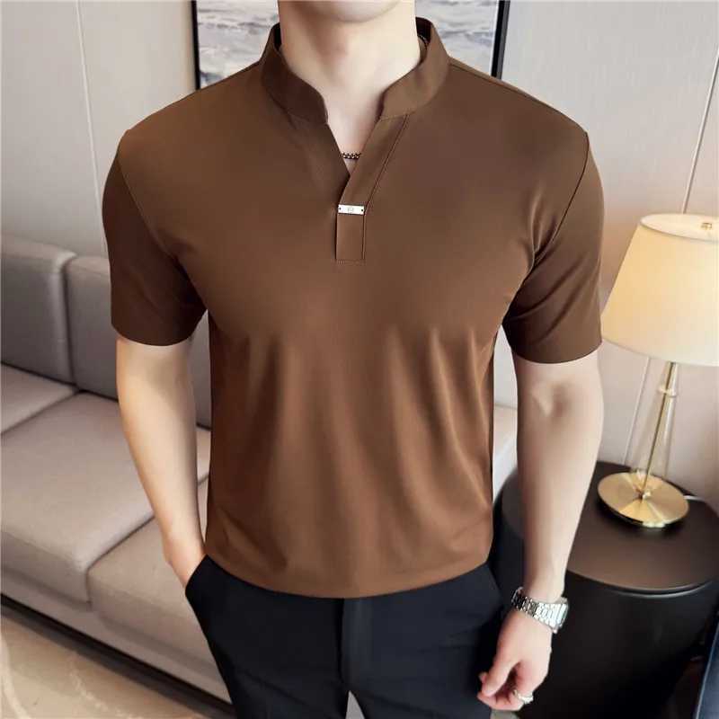 High Stretch Short Sleeved Men Polo Shirt 2025 Summer Light and Thin Soft Comfortable Cotton Solid Color Casual Slim Fit T-shirt XJ250605