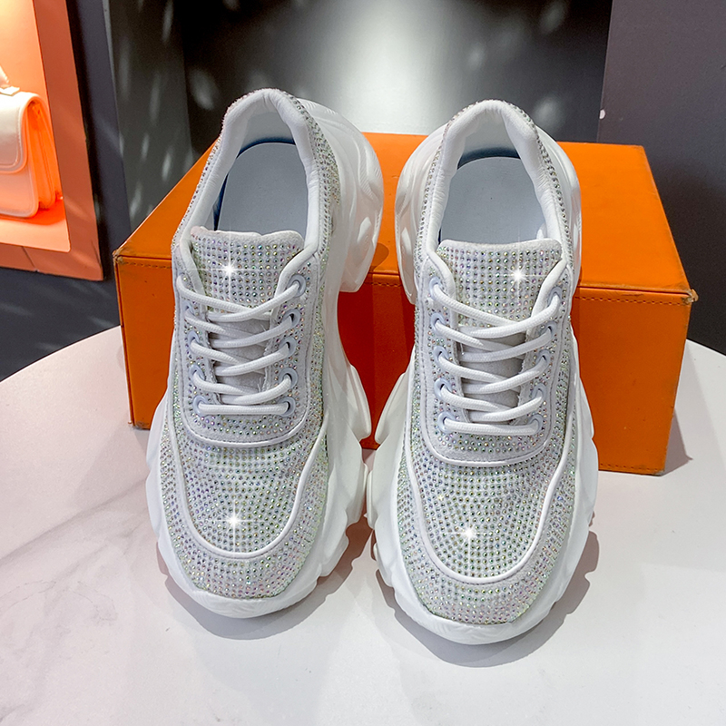 Luxury Shoes for Women 2025 New Shiny Rhinestone Women's Sneakers Shoes Autumn Fashion Thick Sole Sports Shoes Anti Slip Outdoor Sports Running S