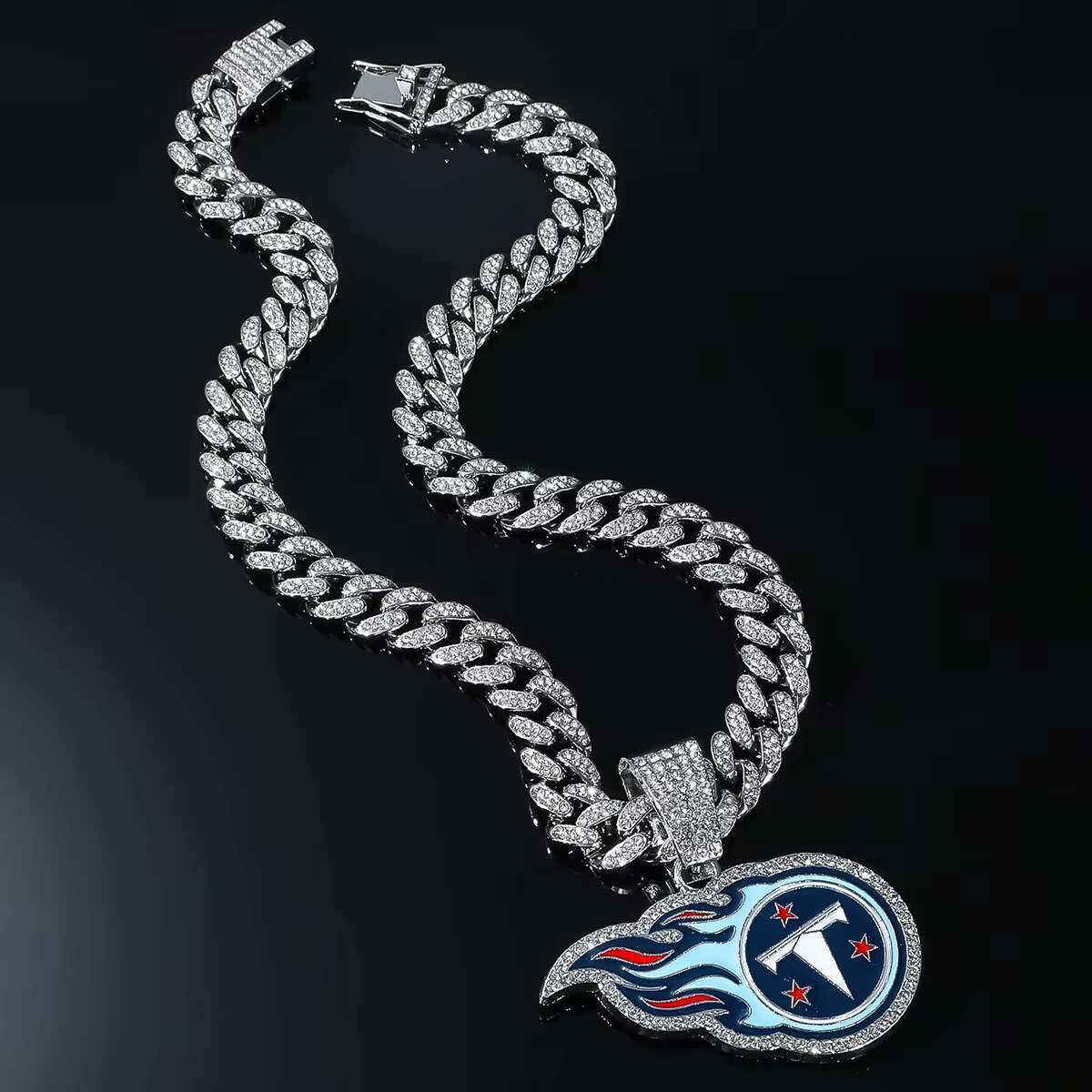 Mens Hip Hop Cuban Chain Necklace Streetwear Jewelry Gift US Football Team Full Rhinestone Pendant Necklace Wholesale