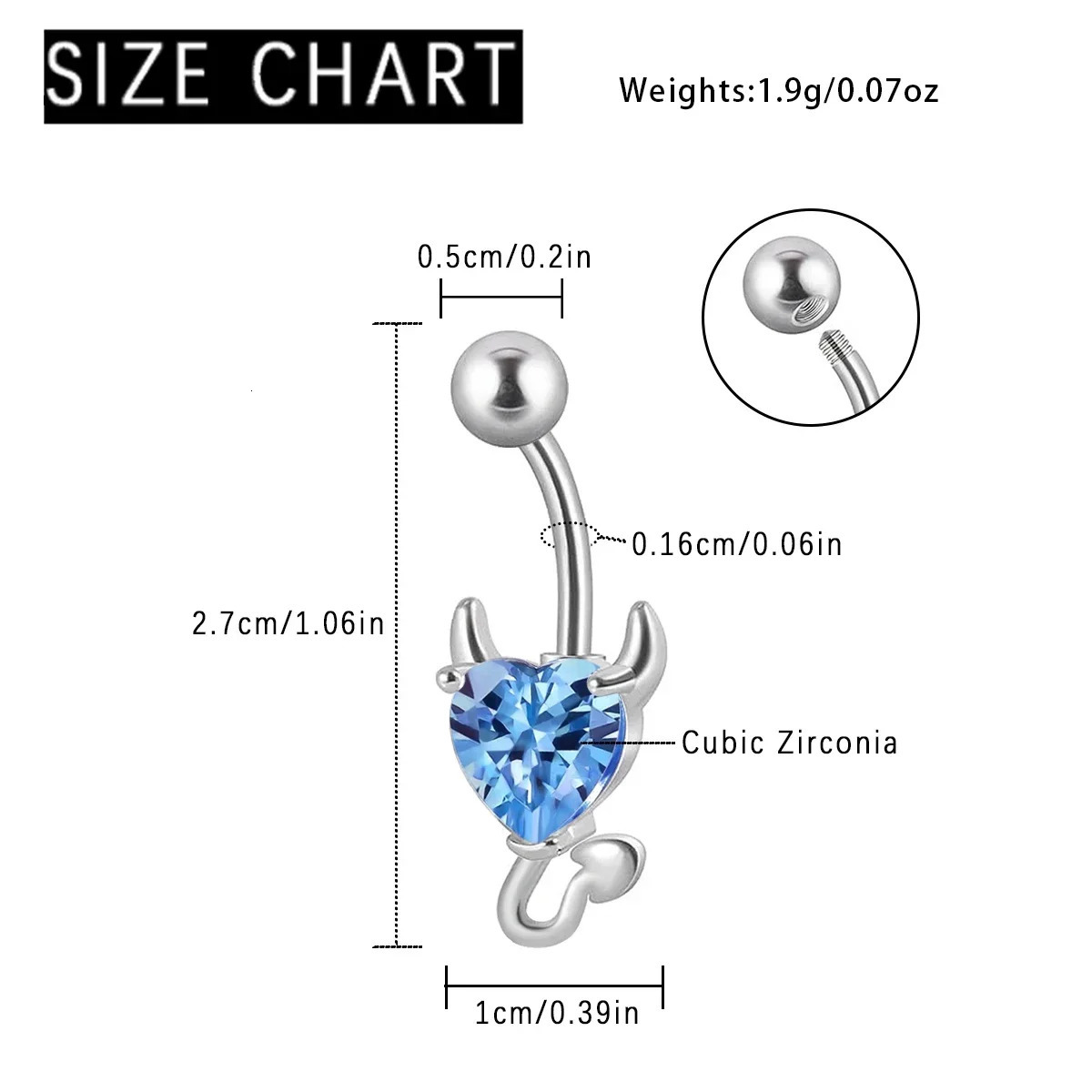 3Pcs Steel Heart Navel Belly Button Rings Devil Shape Colored Zircon CZ Belly Piercings Jewelry Piercings Women Gift 250530