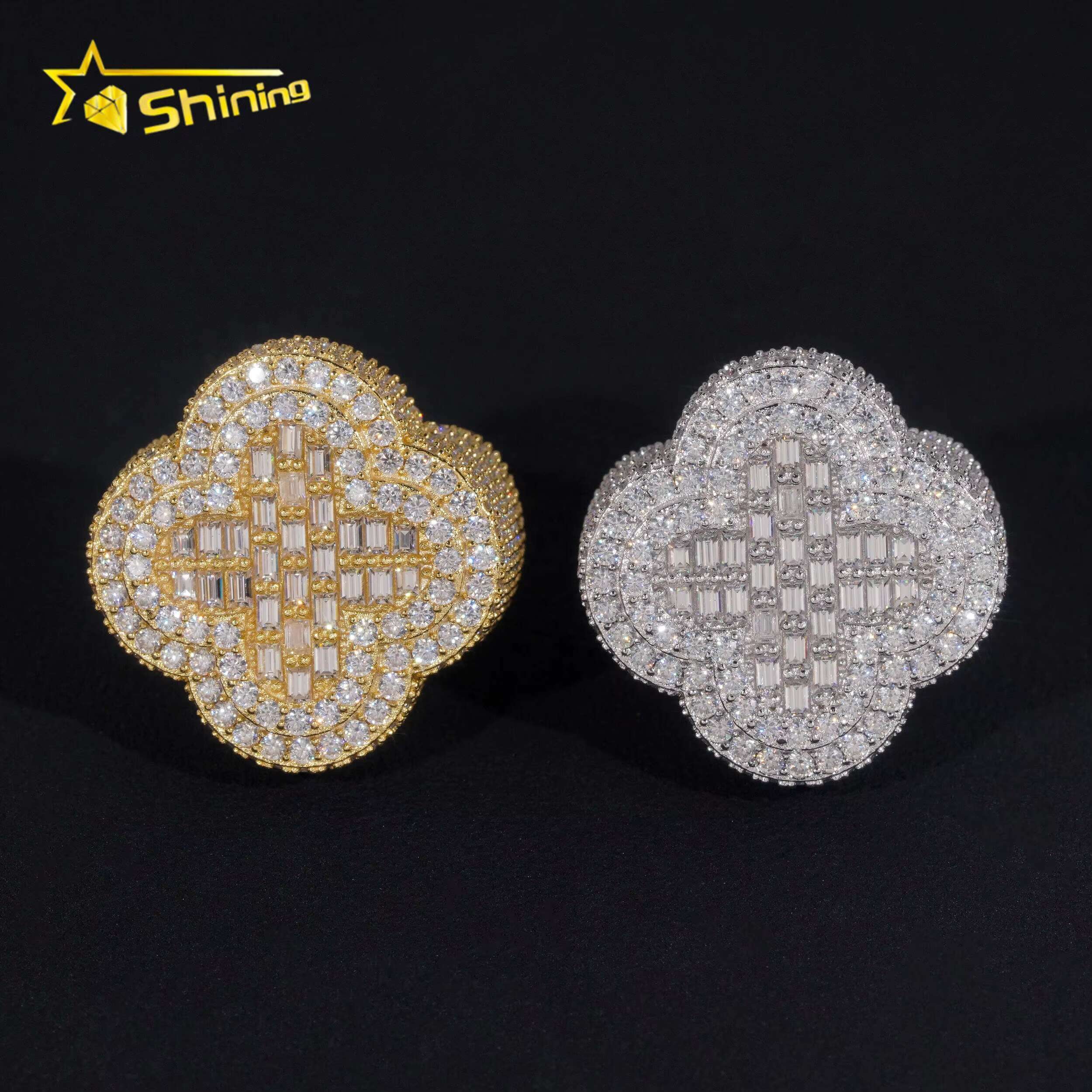 New GRA Certificate 925 Sterling Silver Gold Plated Fine Jewelry Iced Out VVS Diamond Cross Moissanite Hip Hop Ring Men Ring