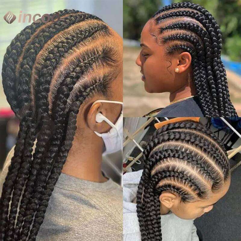 Wear and Go Glueless Synthetic Full Lace Braided Wigs Jumbo Box Braids For Black Women African Faux Locs Braiding Wig