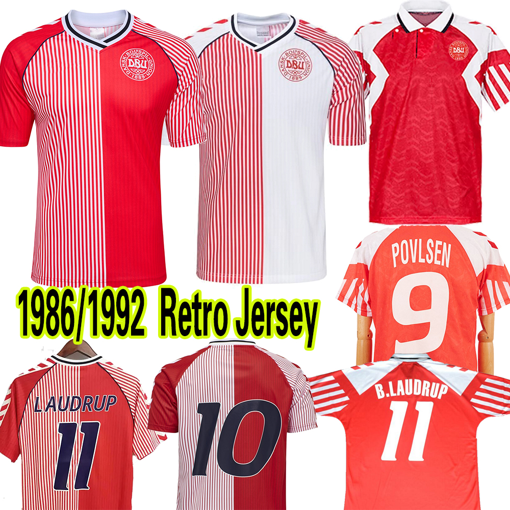 1986 1992 Denmark Retro Soccer Jerseys 25 26 B.LAUDRUP LAUDRUP 11 ERIKSEN 10 POVLSEN 9 Home Away Classic Vintage Football Shirt MEN Camiseta Futbol Shirts uniforms