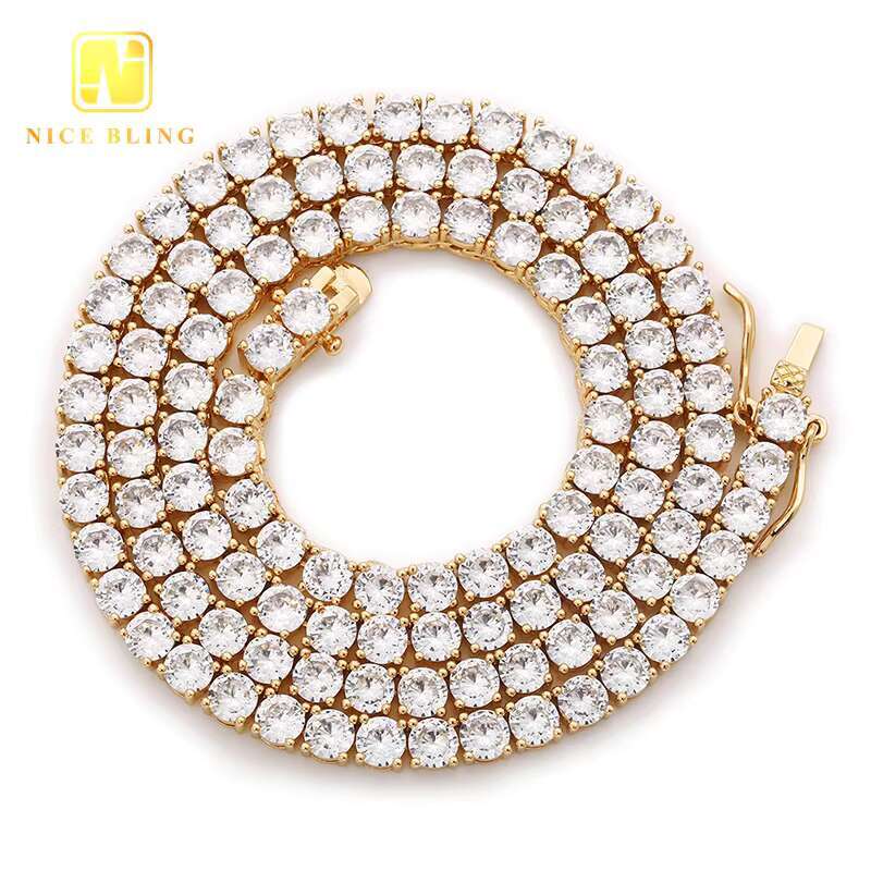 Moissanite Jewelry 3mm 4mm 5mm Round 5A+Moissanite Diamond Copper Set Moissanite Single Row Diamond Hip Hop Tennis Chain