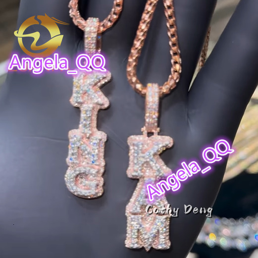 Iced Out Jewelry Moissanite Letter Pendant Vertical 925 Silver 2 Layer Lab Diamond Pendant Custom Pendant