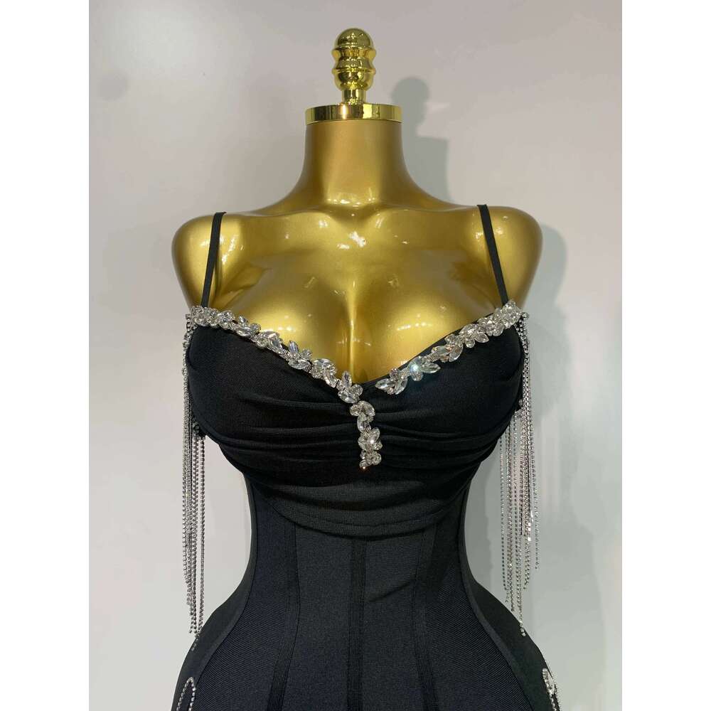 Women Sexy Backless Spaghetti Strap Bodycon Black Sleeveless Bandage Dress Elegant Prom Gown Club Evening Party Birthday Dresses