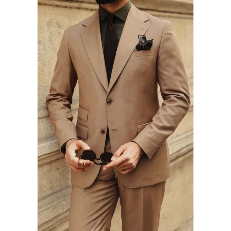 Light Brown Mens Suits Blazers Pant n Two Buttons Formal Slim Fit Casual Tuxedos Wedding Groom Men Costume Homme Mariage 250605A